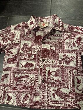 Kids Hawaii Station Button-Down Shirt - Burgundy/White Print